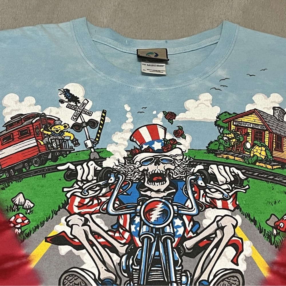 2011 Grateful Dead Deadhead Band Tshirt Crossing Biker Liquid Blue Tie Dye XL - Picture 3 of 9